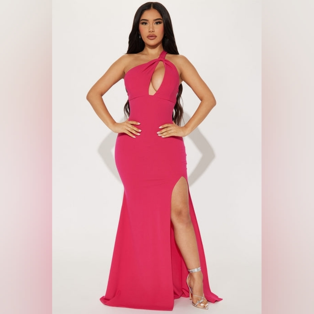 Fashion Nova Lola Maxi One Shoulder Dress - Fuchsia